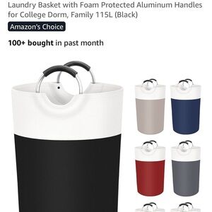 BlissTotes Black and White Laundry Bin with Aluminum Handles